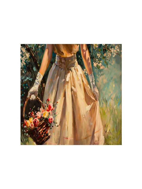 Vintage_Elegance_Lady_with_Basket_Canvas-Wrapped_Painting_-_36X36_|_Romantic_and_Timeless_Decor(FLP36X360431)