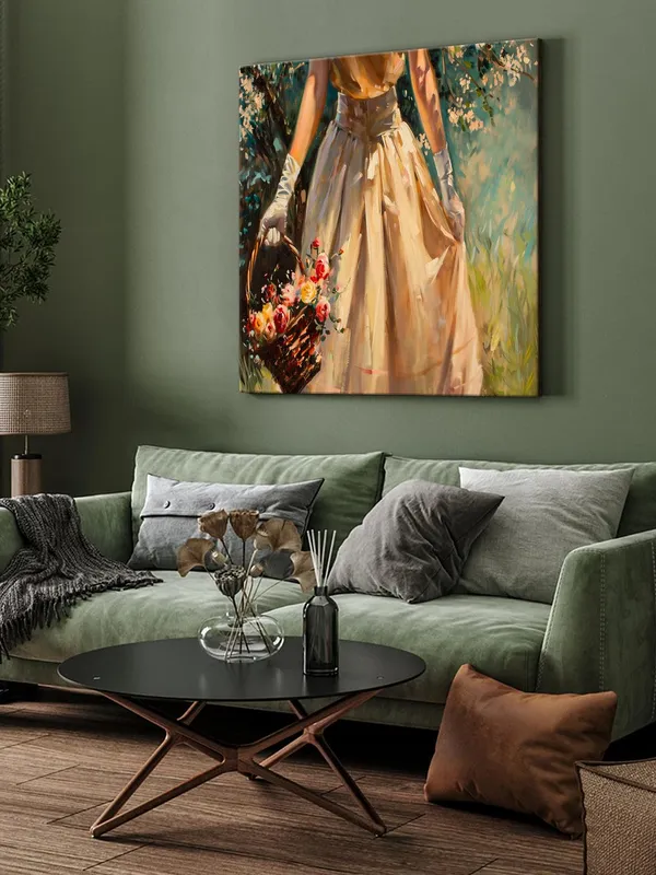 Vintage_Elegance_Lady_with_Basket_Canvas-Wrapped_Painting_-_36X36_|_Romantic_and_Timeless_Decor(FLP36X360431)