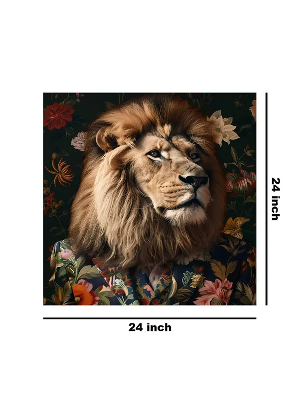Lion_in_Floral_Jacket_Canvas-Wrapped_Painting,_24x24_Distinctive_Art_for_Contemporary_Settings(FLP24X240326)