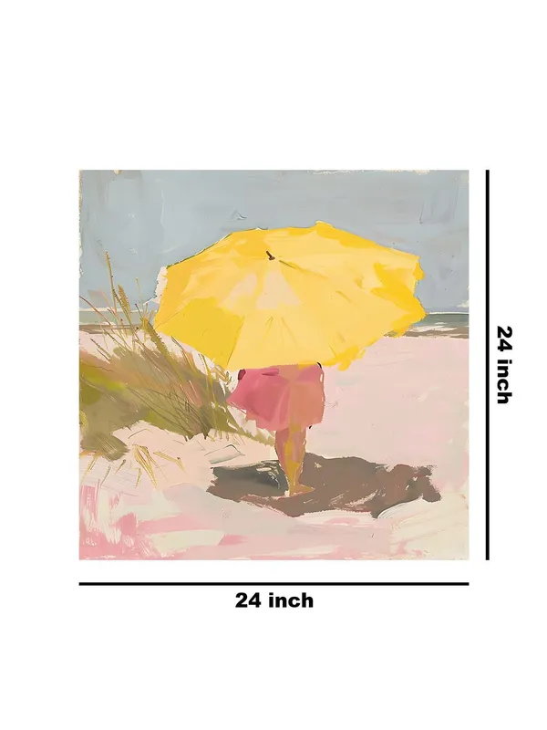 Canvas-Wrapped_Child_Under_Yellow_Umbrella_Painting,_24X24_–_Summer_Vibes,_Playful_Beach_Art_for_Bedroom_or_Living_Room(FLP24X240439)