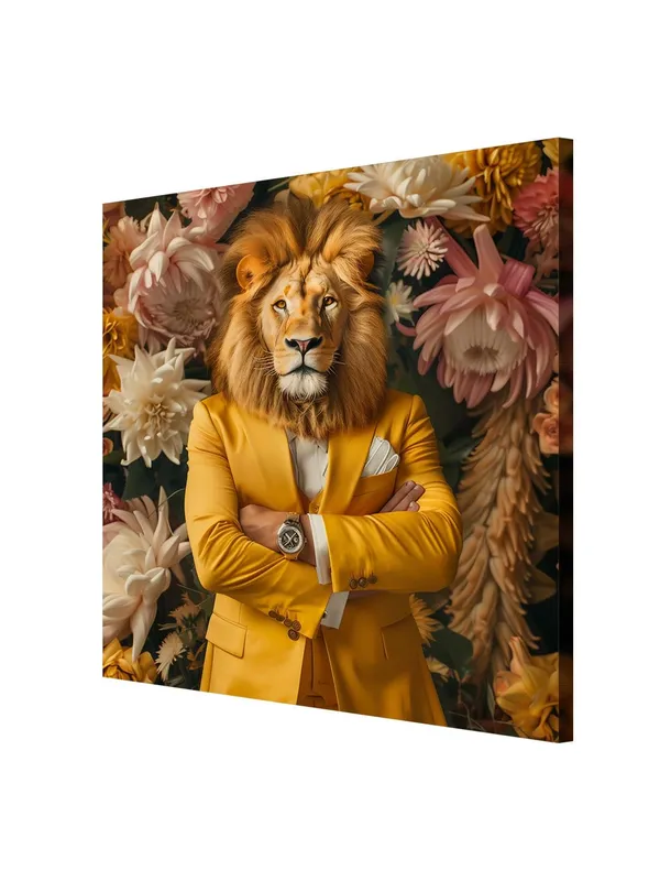 Lion_in_Floral_Suit_Canvas-Wrapped_Painting,_36X36_Unique_Art_for_Bold_Interiors(FLP36X360323)