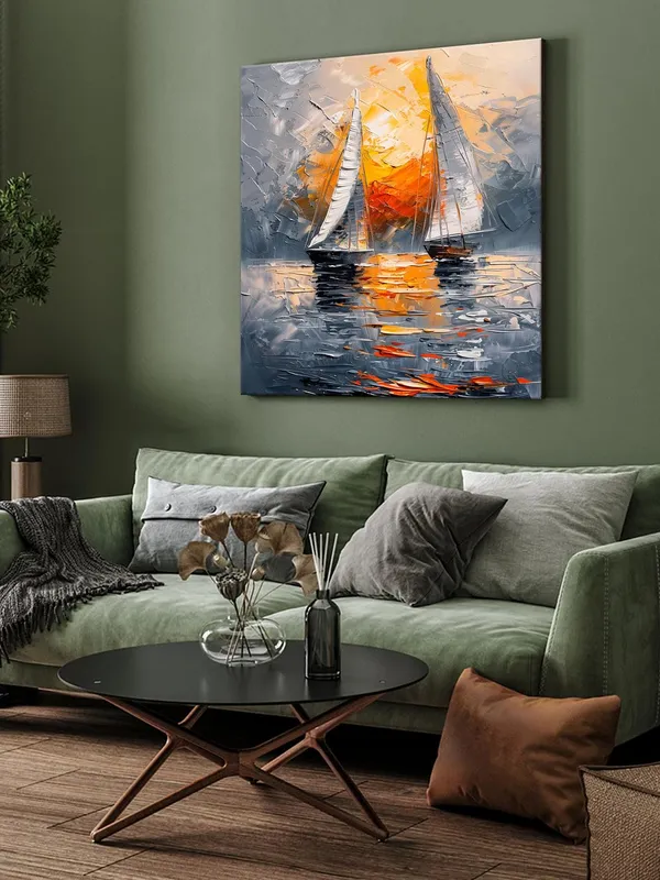 Sailboats_at_Sunset_Canvas-Wrapped_Painting,_36X36_-_Serene_Nautical_Art_for_Relaxing_Ambiance(FLP36X360394)