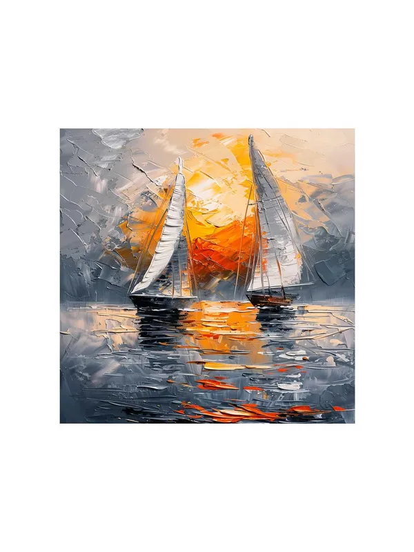 Sailboats_at_Sunset_Canvas-Wrapped_Painting,_36X36_-_Serene_Nautical_Art_for_Relaxing_Ambiance(FLP36X360394)