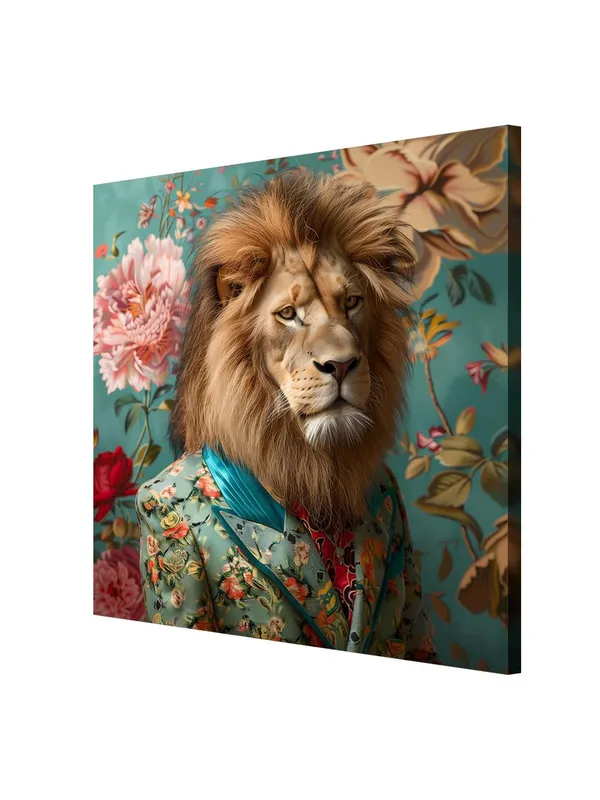 Lion_in_Green_Floral_Canvas-Wrapped_Painting,_36X36_Creative_Decor_for_Stylish_Homes(FLP36X360327)