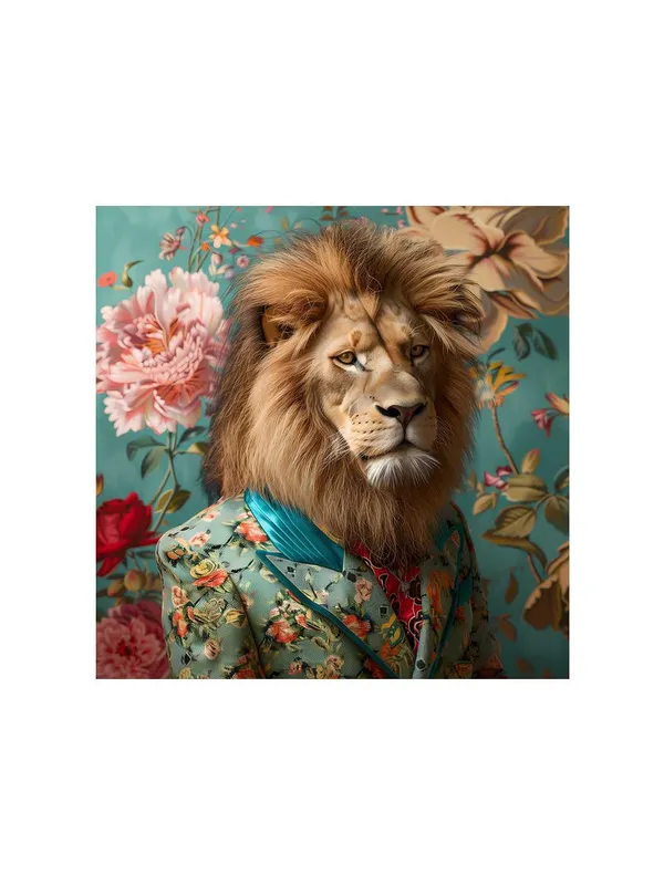 Lion_in_Green_Floral_Canvas-Wrapped_Painting,_36X36_Creative_Decor_for_Stylish_Homes(FLP36X360327)