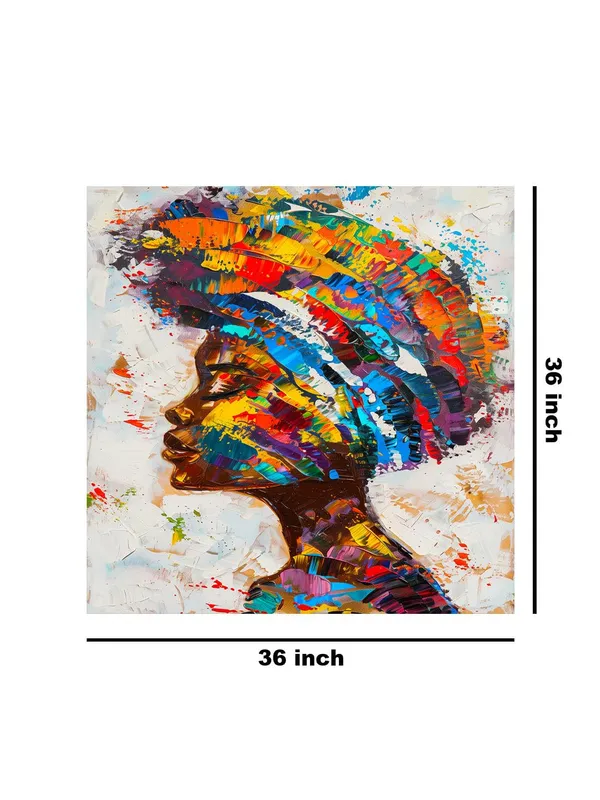 Colorful_Woman_Profile_Canvas-Wrapped_Painting_36X36_�_Bright_Multicolor_African_Art(FLP36X360482)
