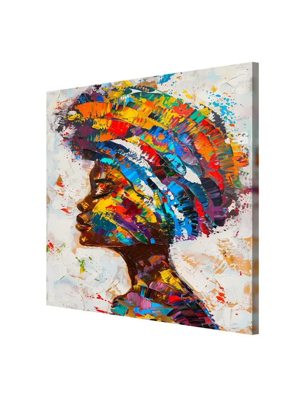 Colorful_Woman_Profile_Canvas-Wrapped_Painting_36X36_�_Bright_Multicolor_African_Art(FLP36X360482)