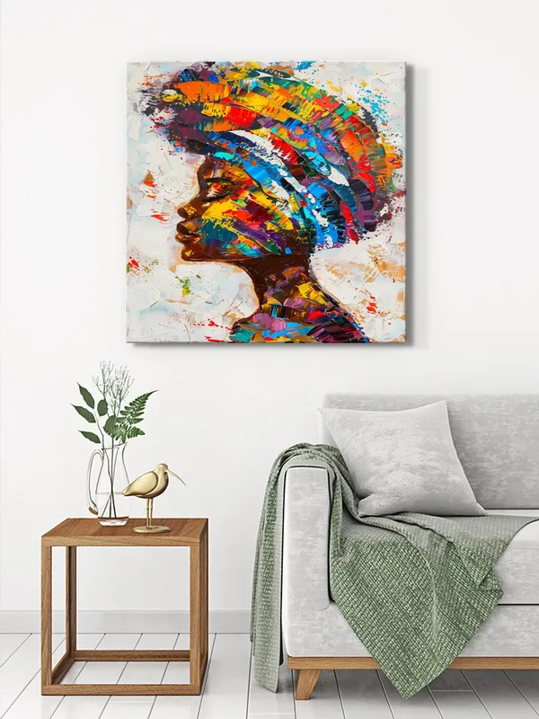Colorful_Woman_Profile_Canvas-Wrapped_Painting_36X36_�_Bright_Multicolor_African_Art(FLP36X360482)
