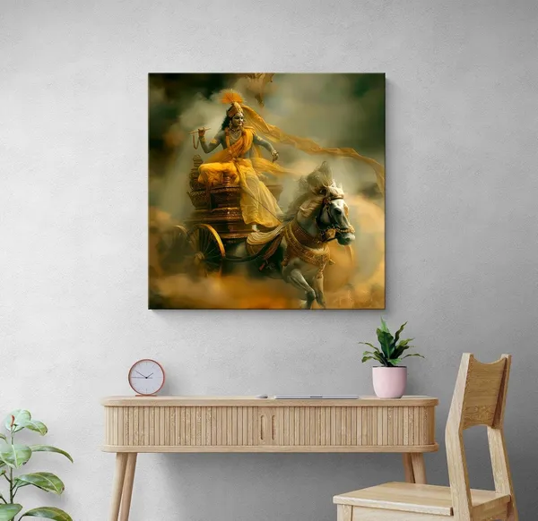 Canvas_Wrapped_Painting_of_Krishna_Riding_Chariot_-_Divine_Art_for_Spiritual_Spaces_-_24X24_Inches(FLP24X240542)