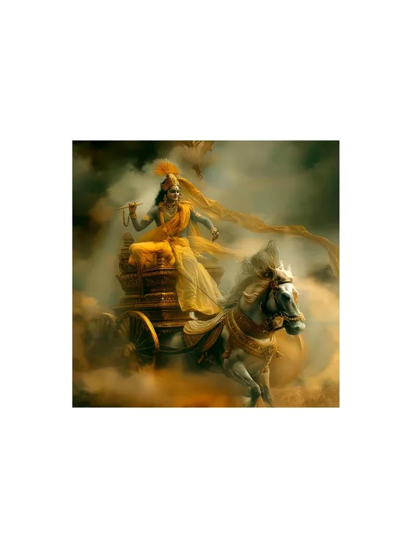 Canvas_Wrapped_Painting_of_Krishna_Riding_Chariot_-_Divine_Art_for_Spiritual_Spaces_-_24X24_Inches(FLP24X240542)