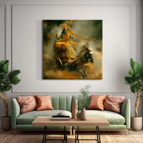 Canvas_Wrapped_Painting_of_Krishna_Riding_Chariot_-_Divine_Art_for_Spiritual_Spaces_-_24X24_Inches(FLP24X240542)
