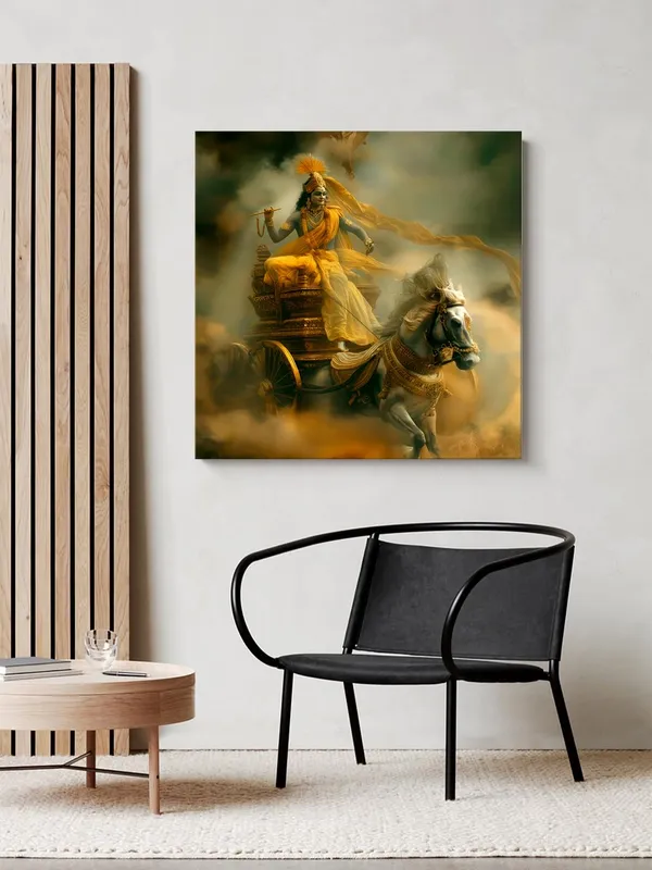 Canvas_Wrapped_Painting_of_Krishna_Riding_Chariot_-_Divine_Art_for_Spiritual_Spaces_-_24X24_Inches(FLP24X240542)