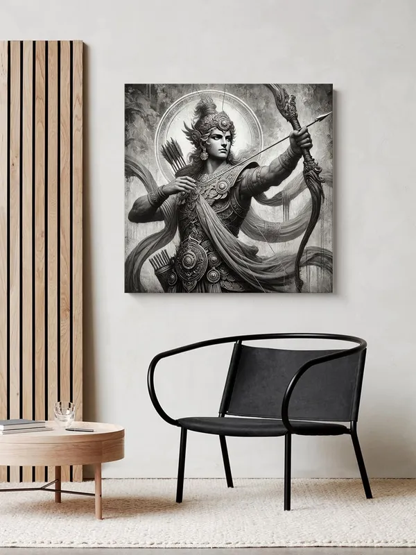 Arjuna_the_Archer_in_Battle_Canvas-Wrapped_Painting,_–_Black_and_White_Epic_Art_24X24_Inches_(FLP24X240530)