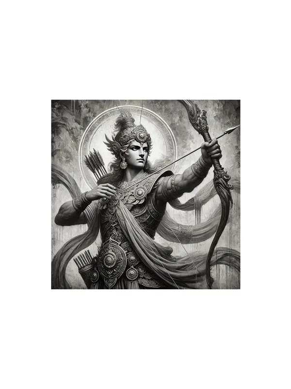 Arjuna_the_Archer_in_Battle_Canvas-Wrapped_Painting,_–_Black_and_White_Epic_Art_24X24_Inches_(FLP24X240530)