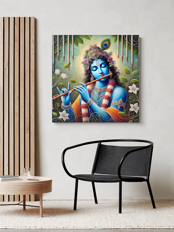 Floral_Krishna_Canvas_Painting_-_Hindu_Spiritual_Art_for_Home_and_Temple_Decor_36X36_Inches_(FLP36X360536)