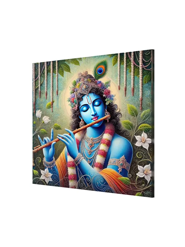 Floral_Krishna_Canvas_Painting_-_Hindu_Spiritual_Art_for_Home_and_Temple_Decor_36X36_Inches_(FLP36X360536)