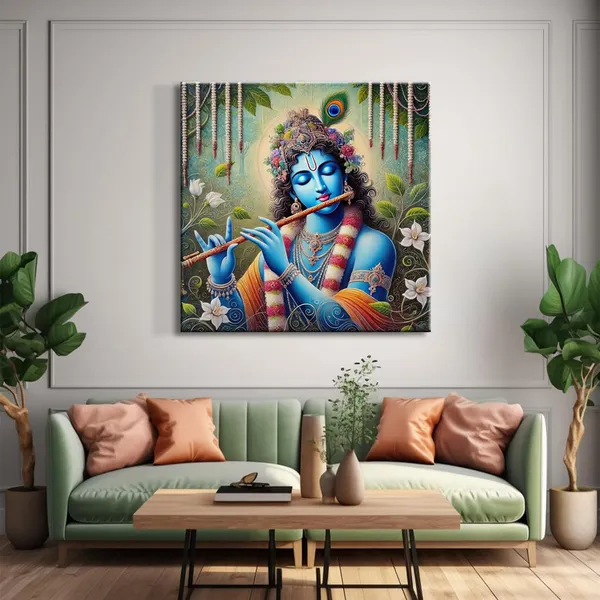 Floral_Krishna_Canvas_Painting_-_Hindu_Spiritual_Art_for_Home_and_Temple_Decor_36X36_Inches_(FLP36X360536)