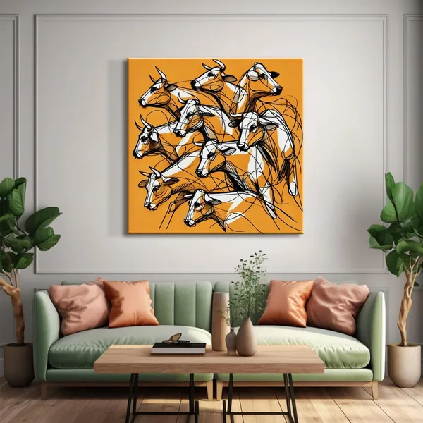 Canvas_Wrapped_Painting_of_Running_Bulls_-_Dynamic_Art_for_Bold_Living_Rooms_-_36X36_Inches(FLP36X360556)