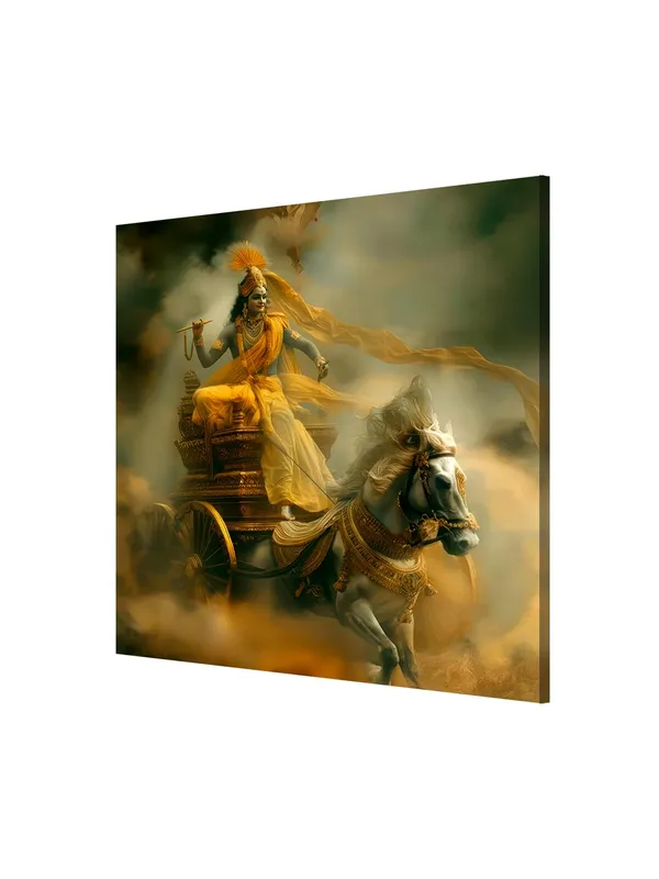 Canvas_Wrapped_Painting_of_Krishna_Riding_Chariot_-_Divine_Art_for_Spiritual_Spaces_-_36X36_Inches(FLP36X360542)