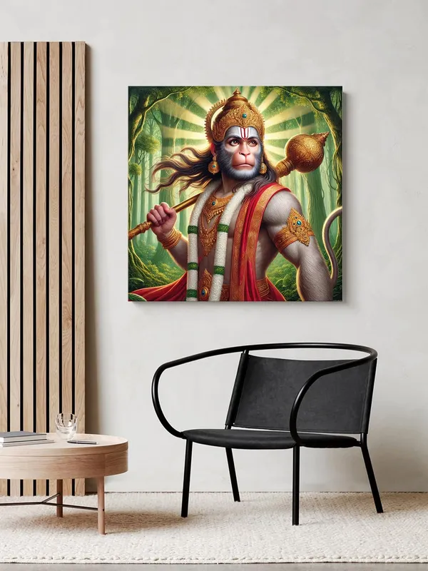 Canvas_Wrapped_Painting_of_Hanuman_in_Forest_-_Divine_Art_for_Yoga_Studios_and_Spiritual_Spaces_-36X36_Inches(FLP36X360515)