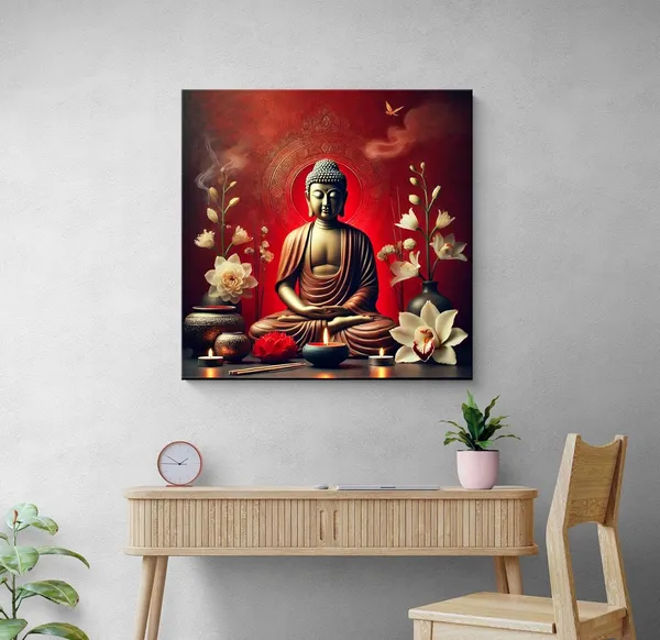 Canvas_Wrapped_Painting_of_Buddha_with_Candlelight_-_Peaceful_Decor_for_Zen_Ambiance_-_24X24_Inches(FLP24X240554)