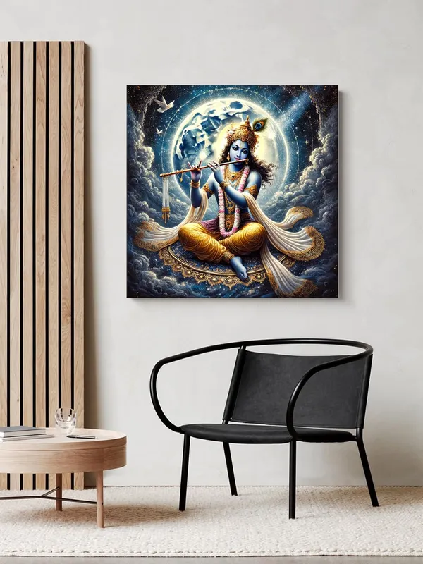 Divine_Krishna_with_Flute_under_Full_Moon_Canvas-Wrapped_Painting,_�_Tranquil_D�cor_36X36_Inches_(FLP36X360522)