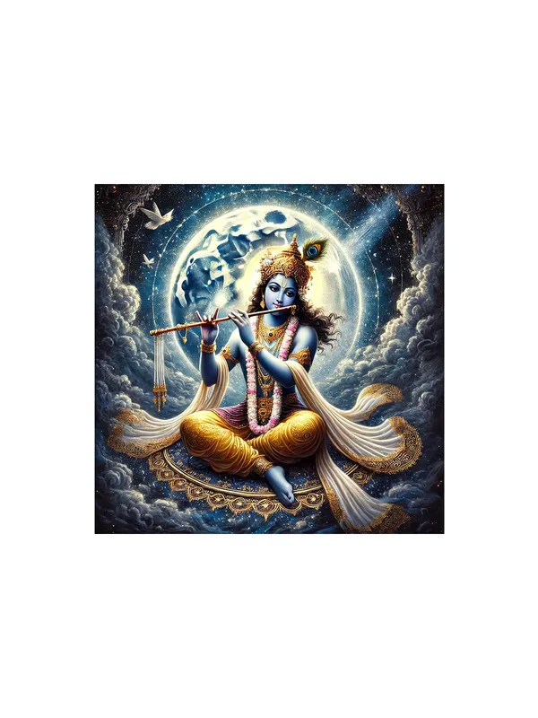 Divine_Krishna_with_Flute_under_Full_Moon_Canvas-Wrapped_Painting,_�_Tranquil_D�cor_36X36_Inches_(FLP36X360522)