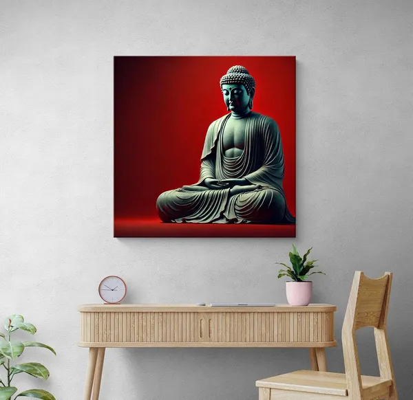 Canvas_Wrapped_Painting_of_Buddha_in_Red_Aura_-_Spiritual_Art_for_Modern_D�cor_-_36X36_Inches(FLP36X360558)