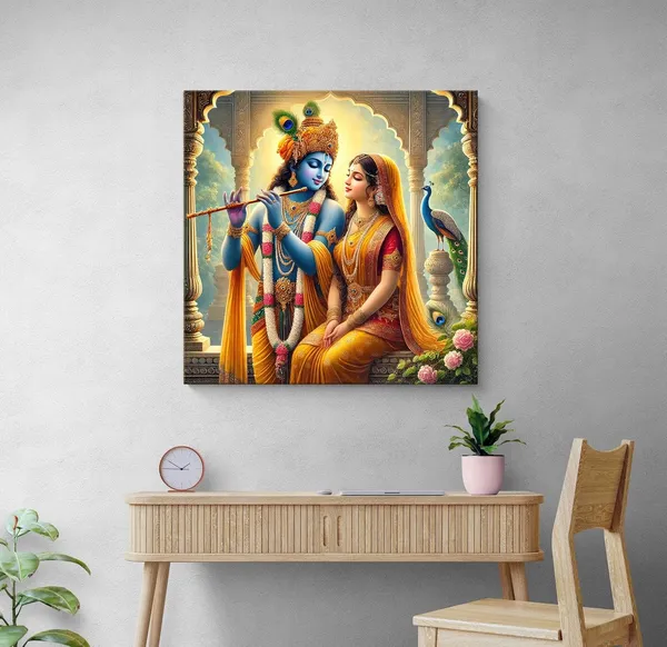 Canvas_Wrapped_Painting_of_Krishna_Playing_Flute_with_Radha_-_Spiritual_Decor_for_Home_and_Office_-_24x24_Inches(FLP24X240511)