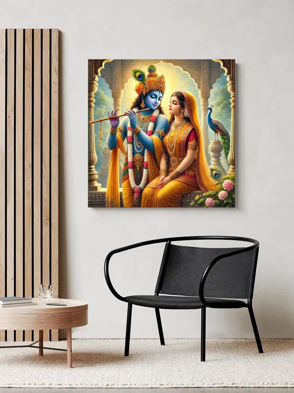 Canvas_Wrapped_Painting_of_Krishna_Playing_Flute_with_Radha_-_Spiritual_Decor_for_Home_and_Office_-_24x24_Inches(FLP24X240511)