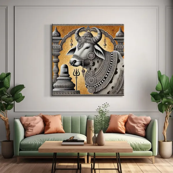 Canvas_Wrapped_Painting_of_Divine_Nandi_Bull_with_Lingam_-_Sacred_Art_for_Spiritual_Spaces_-_24X24_Inches(FLP24X240561)