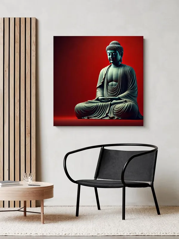Canvas_Wrapped_Painting_of_Buddha_in_Red_Aura_-_Spiritual_Art_for_Modern_Décor_-_24X24_Inches(FLP24X240558)