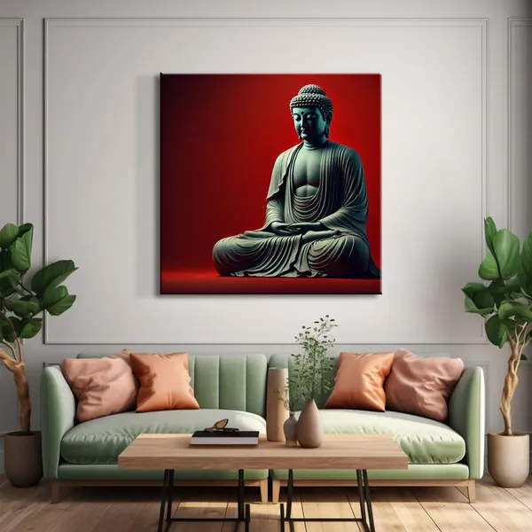 Canvas_Wrapped_Painting_of_Buddha_in_Red_Aura_-_Spiritual_Art_for_Modern_Décor_-_24X24_Inches(FLP24X240558)