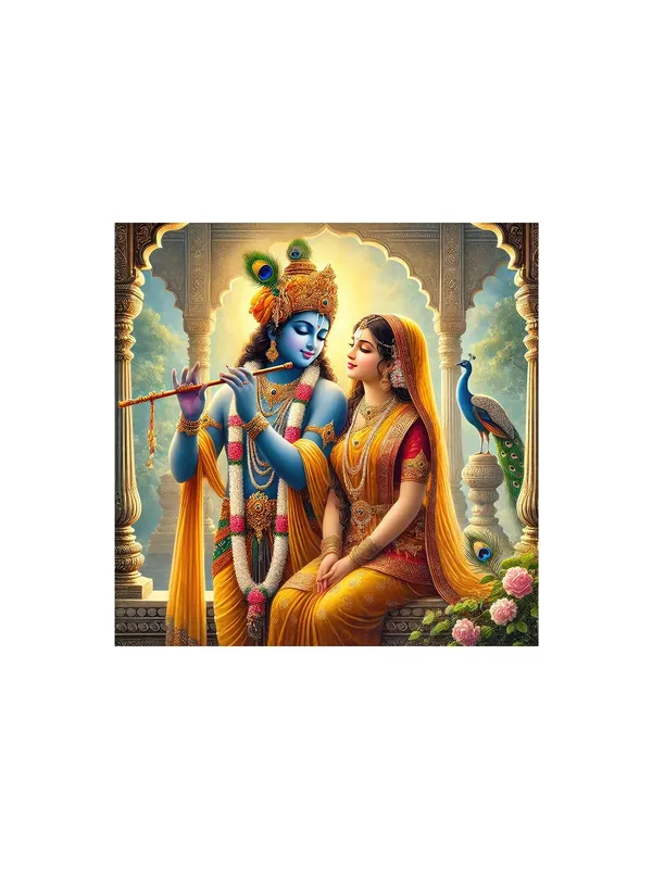 Canvas_Wrapped_Painting_of_Krishna_Playing_Flute_with_Radha_-_Spiritual_Decor_for_Home_and_Office_-_36X36_Inches(FLP36X360511)