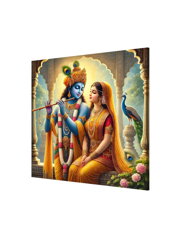 Canvas_Wrapped_Painting_of_Krishna_Playing_Flute_with_Radha_-_Spiritual_Decor_for_Home_and_Office_-_36X36_Inches(FLP36X360511)