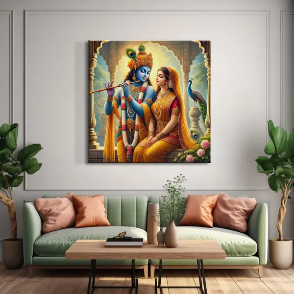 Canvas_Wrapped_Painting_of_Krishna_Playing_Flute_with_Radha_-_Spiritual_Decor_for_Home_and_Office_-_36X36_Inches(FLP36X360511)