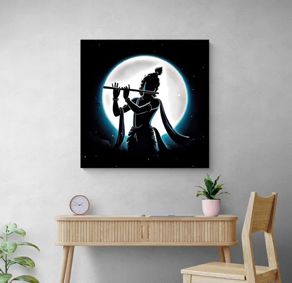 Canvas_Wrapped_Painting_of_Krishna_in_Silhouette_-_Mystical_Wall_Art_for_Meditation_Room_-_36X36_Inches(FLP36X360543)