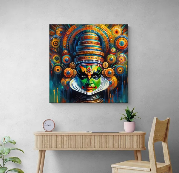 Kathakali_Mask_Canvas-Wrapped_Painting_|_Traditional_Indian_Dance_Art_for_Cultural_Enthusiasts_and_D�cor_36X36_Inches_(FLP36X360509)