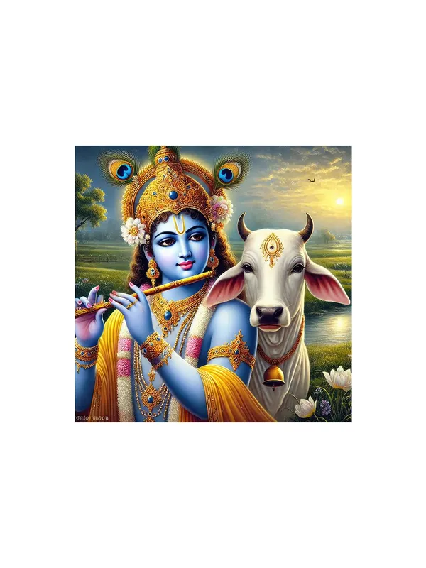 Canvas_Wrapped_Painting_of_Krishna_with_Cow_in_Rural_Scenery_-_Traditional_Indian_Decor_for_Home_-36X36_Inches(FLP36X360513)