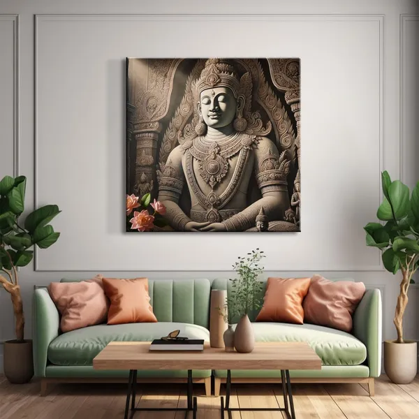 Canvas_Wrapped_Painting_of_Buddha_with_Lotus_Flowers_-_Elegant_Decor_for_Meditation_Spaces_-_24X24_Inches(FLP24X240553)