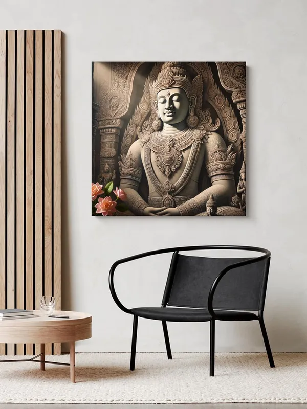Canvas_Wrapped_Painting_of_Buddha_with_Lotus_Flowers_-_Elegant_Decor_for_Meditation_Spaces_-_24X24_Inches(FLP24X240553)