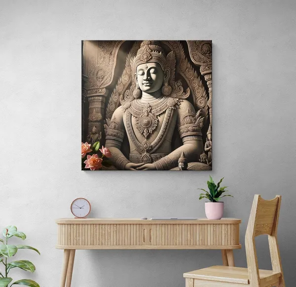 Canvas_Wrapped_Painting_of_Buddha_with_Lotus_Flowers_-_Elegant_Decor_for_Meditation_Spaces_-_24X24_Inches(FLP24X240553)