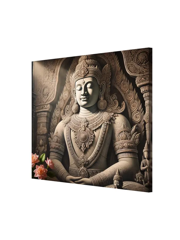 Canvas_Wrapped_Painting_of_Buddha_with_Lotus_Flowers_-_Elegant_Decor_for_Meditation_Spaces_-_24X24_Inches(FLP24X240553)