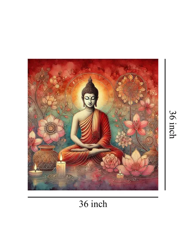 Canvas_Wrapped_Painting_of_Buddha_with_Lotus_and_Candles_-_Harmonious_Art_for_Serenity_-_36X36_Inches(FLP36X360559)