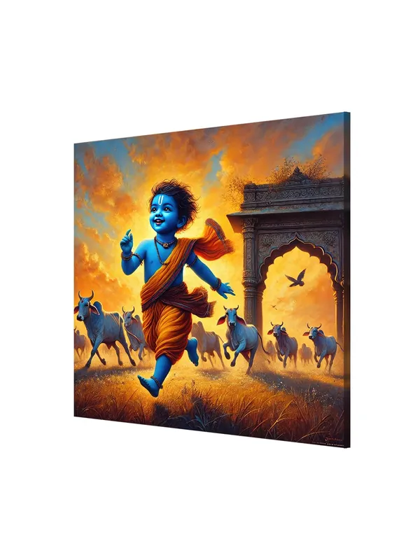 Vibrant_Canvas-Wrapped_Painting_of_Little_Krishna_in_Vrindavan_Wall_Art_Decor_for_Living_Room_and_Offices_36X36_Inches_(FLP36X360531)