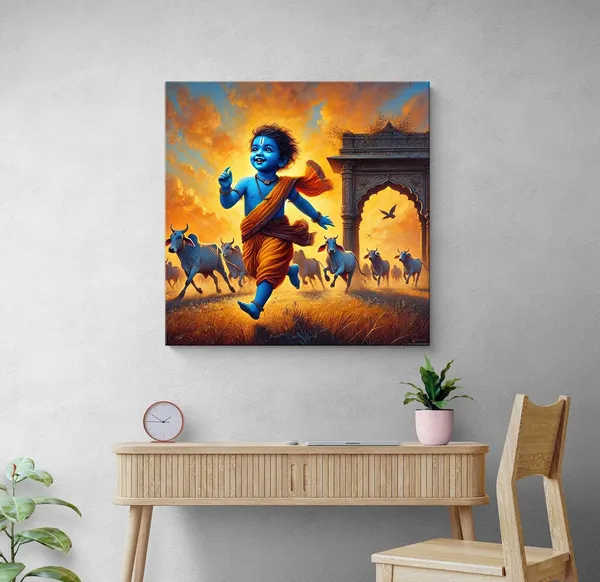 Vibrant_Canvas-Wrapped_Painting_of_Little_Krishna_in_Vrindavan_Wall_Art_Decor_for_Living_Room_and_Offices_36X36_Inches_(FLP36X360531)