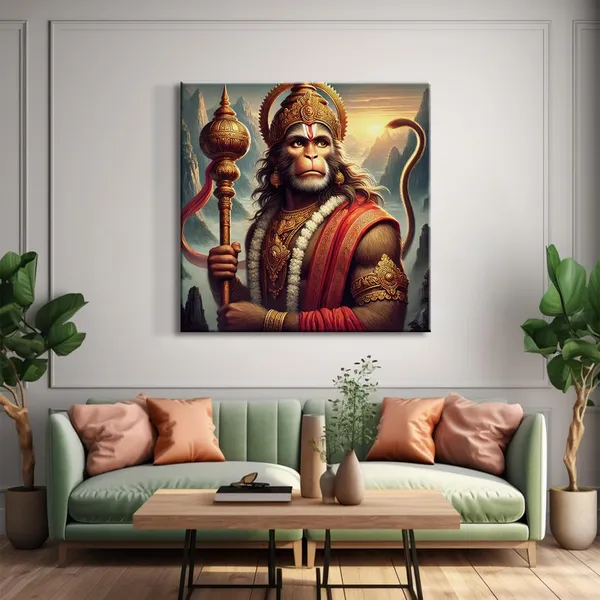Canvas_Wrapped_Painting_of_Lord_Hanuman_with_Gada_-_Vedic_Inspired_Wall_Art_for_Meditation_Room_-24x24_Inches(FLP24X240514)