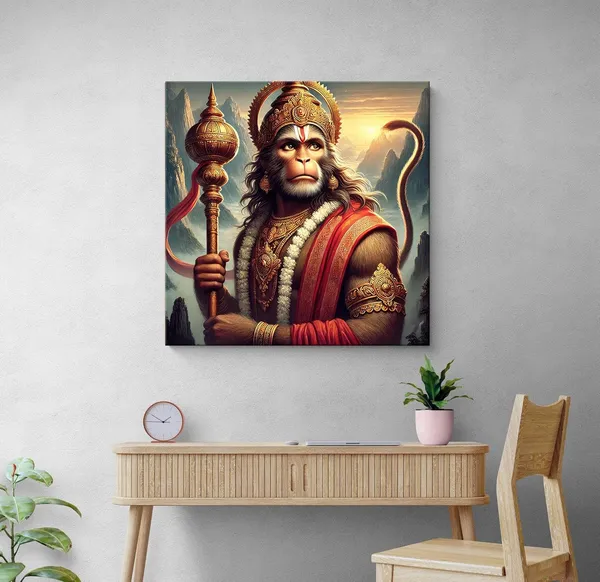 Canvas_Wrapped_Painting_of_Lord_Hanuman_with_Gada_-_Vedic_Inspired_Wall_Art_for_Meditation_Room_-24x24_Inches(FLP24X240514)