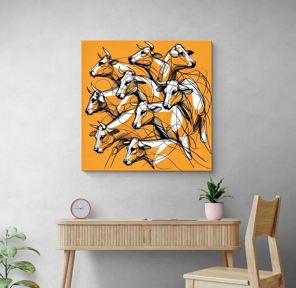 Canvas_Wrapped_Painting_of_Running_Bulls_-_Dynamic_Art_for_Bold_Living_Rooms_-_24X24_Inches(FLP24X240556)
