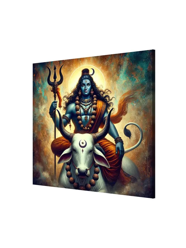 Lord_Shiva_with_Bull_Nandi_Canvas-Wrapped_Painting,_�_Hindu_Mythological_Art_36X36_Inches_(FLP36X360529)